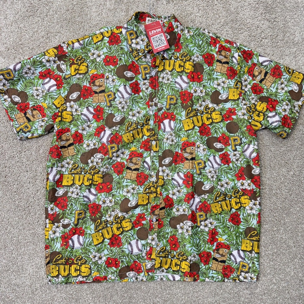 Pittsburgh Pirates Shirt Mens XL Blue MLB Hawaiian Tiki BWM Global NEW